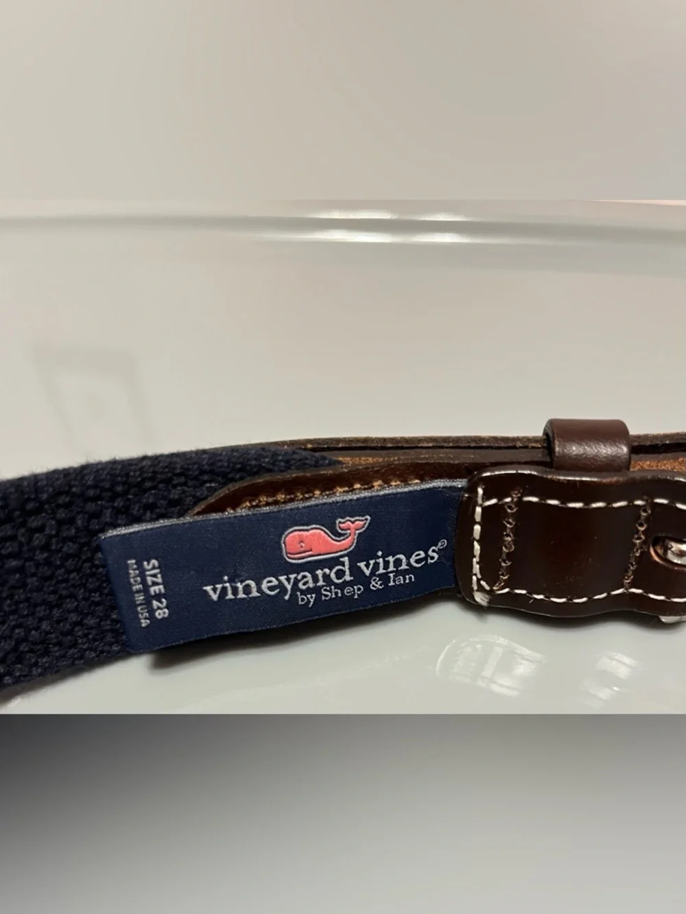 Vineyard Vines Navy Canvas Club Soccer Whale Kids Belt 28 in.